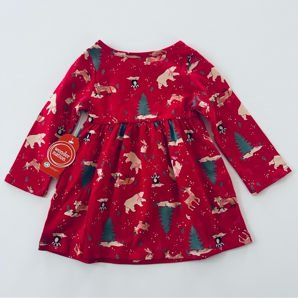 Holiday Christmas 12 Months Baby Girl Red Dress Cotton Polar Bear Tree Penguin - Picture 3 of 6